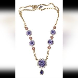 DOLCE & GABBANAGold Tone Floral Crystals Purple Embellished Necklace